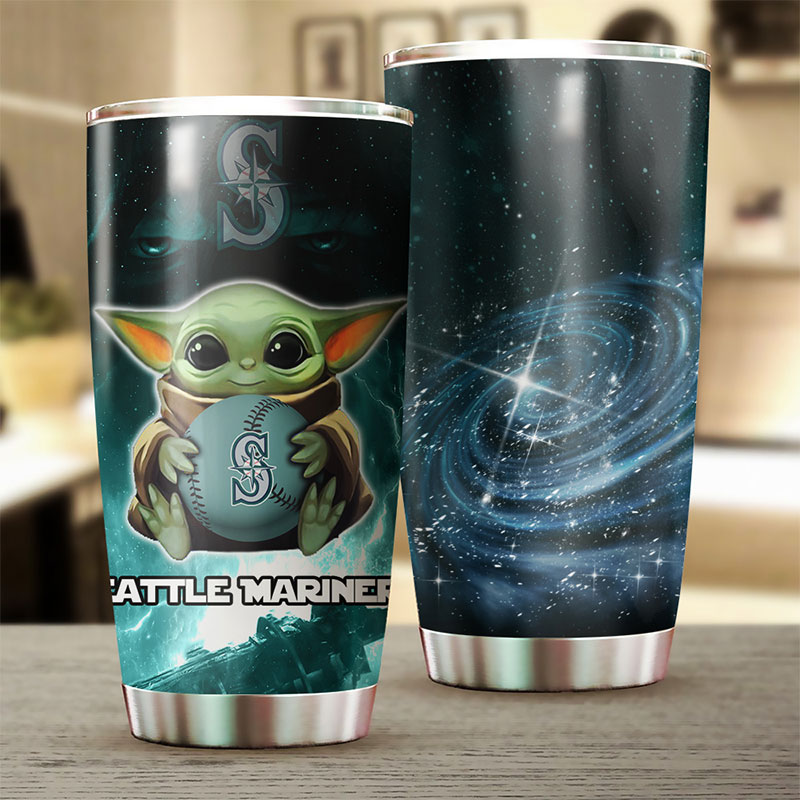 Seattle Mariners MLB Tumbler featuring Baby Yoda and MLB logo - Image 2
