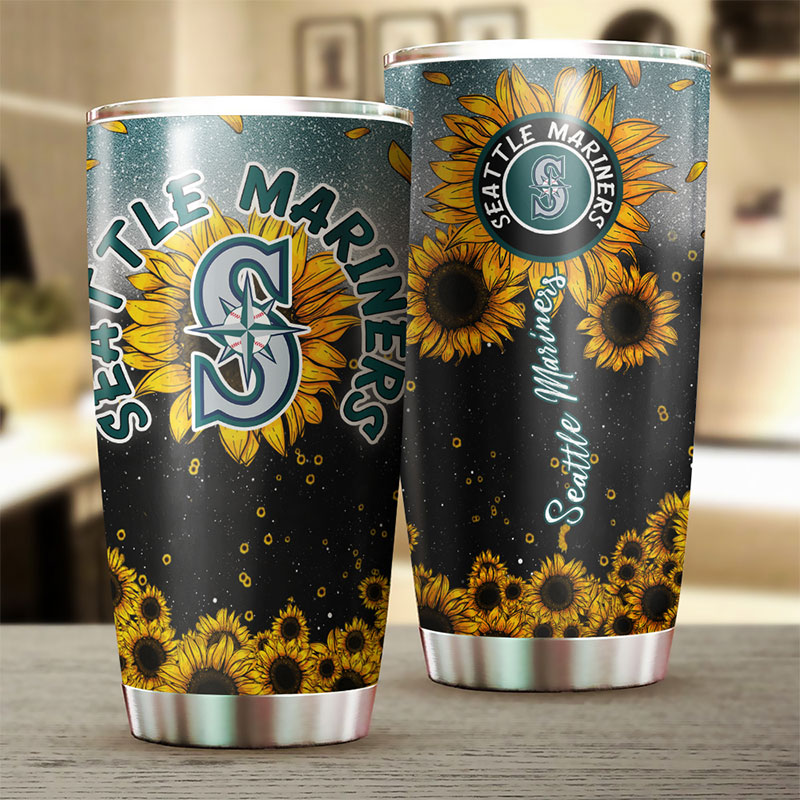 Seattle Mariners MLB Tumbler with Sunflower Design and MLB Logo
