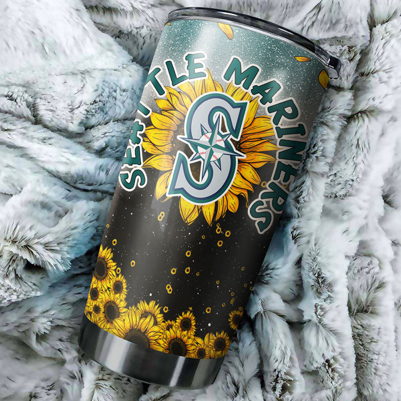 Seattle Mariners MLB Tumbler with Sunflower Design and MLB Logo - Image 2