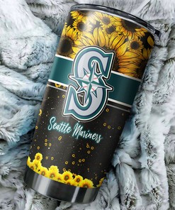 Seattle Mariners MLB Tumbler with beautiful sunflower and MLB logo