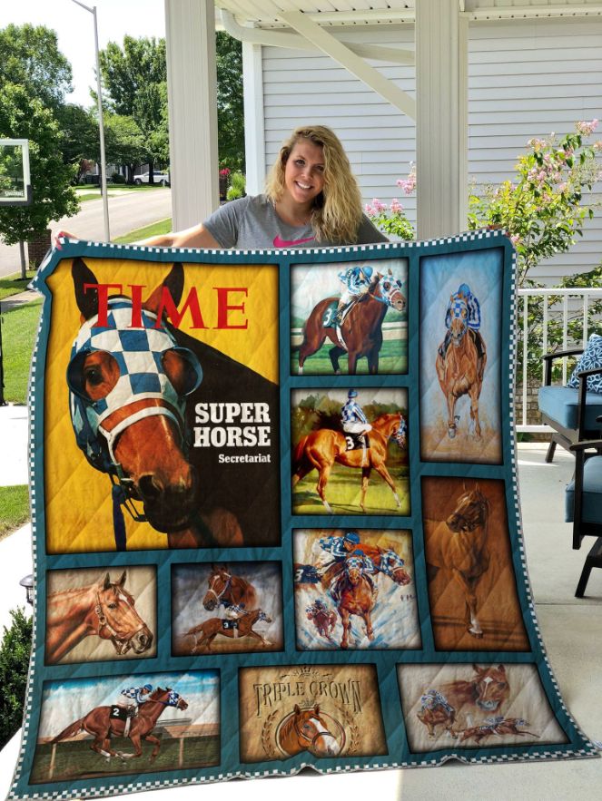 Secretariat Horse Racing Inspired Quilt Blanket with Keywords