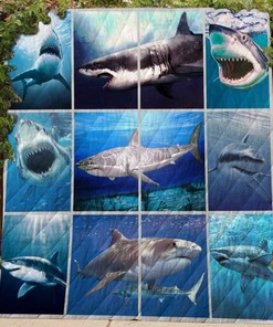 Shark In The Ocean Quilt Blanket Great Customized Quilt Gifts for Birthday Christmas Thanksgiving for Ocean Lovers