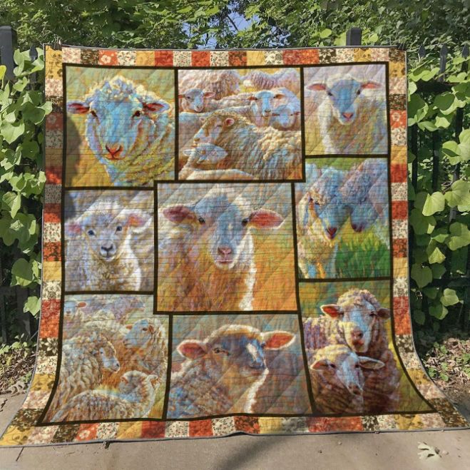 Sheep Picture Collection Quilt Bedding Set, Great for Nature Lovers