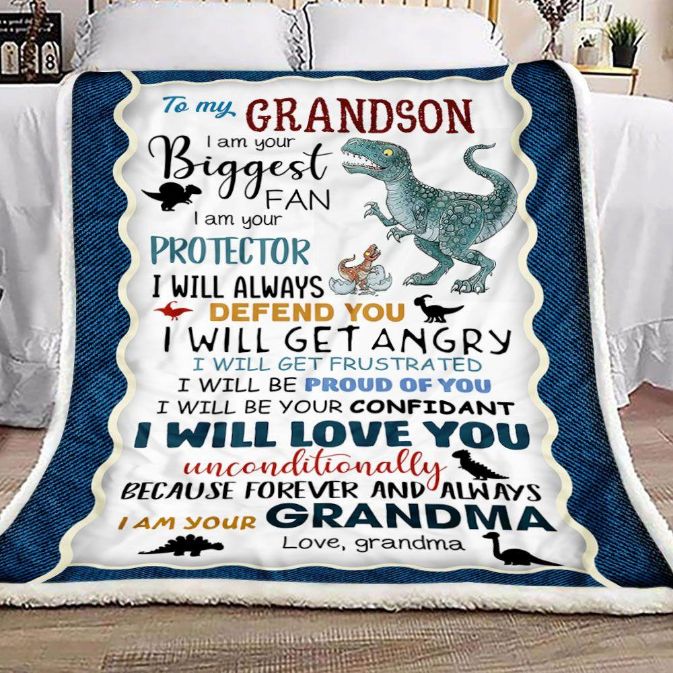 Show Love for Grandsons with Grandma To Grandson Letter Dinosaur Fleece Blanket Quilt Blanket