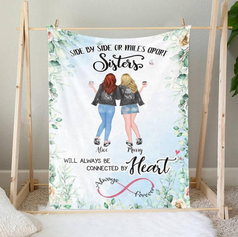 Side By Side or Miles Apart Sisters Quilt Set with Quotes