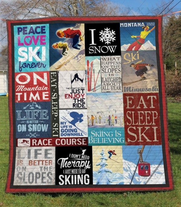 Skiing Life is Better on Snow Quilt Bedding Set - Perfect for Winter Sports Fans