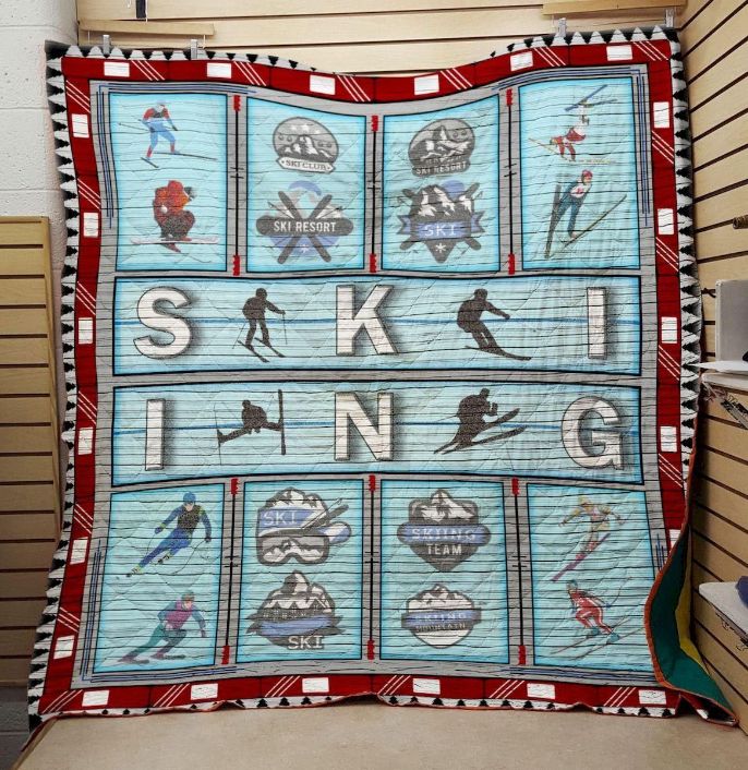 Skiing Team Ski Resort Quilt Blanket for Winter Sports Enthusiasts