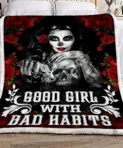 Skull Girl Fleece Blanket Quilted Bedding Set - For Unique Style