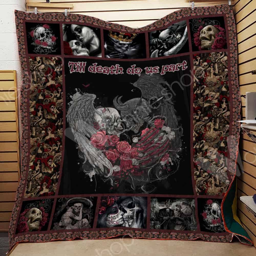 Skull Till Death Do Us Part Quilted Bedding Set - For Rock and Gothic Lovers