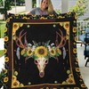 Skull Wearing Sunflower Wreath Sunflower Deer Lo Quilt Blanket with Animal Prints