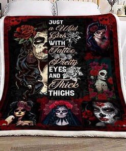 Skull Wild Girl Fleece Blanket Quilted Bedding Set - For a Wild and Free Spirit