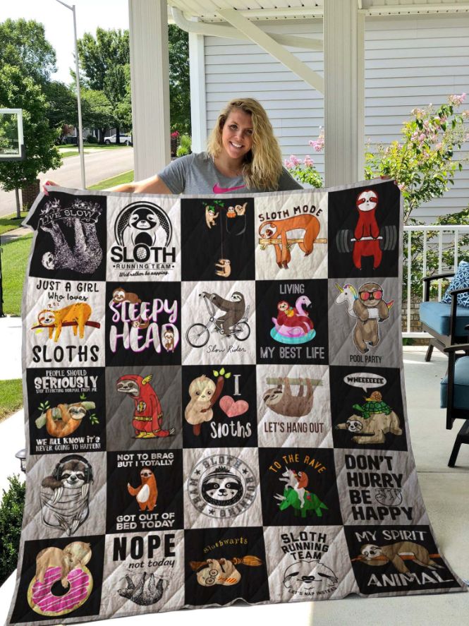 Sloth Don't Hurry Be Happy Quilt Blanket with Cute Animal Design