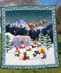 Snow Dachshund Dog Camping Quilt Bedding Set with Bed Set for Kids