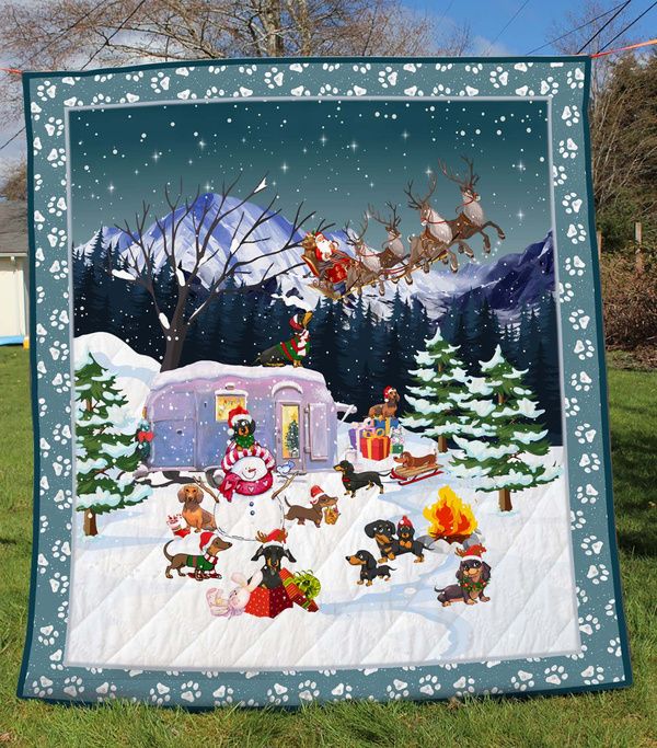 Snow Dachshund Dog Camping Quilt Bedding Set with Bed Set for Kids