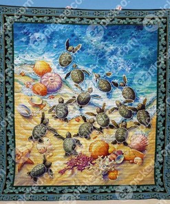 Snug Green Turtle Hatchlings Quilt Blanket Hn57