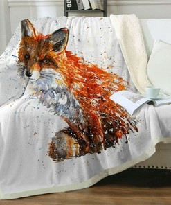 Soft and Comfy Fox Animal Watercolour Painting Sofa Throw Blanket with Beautiful Design