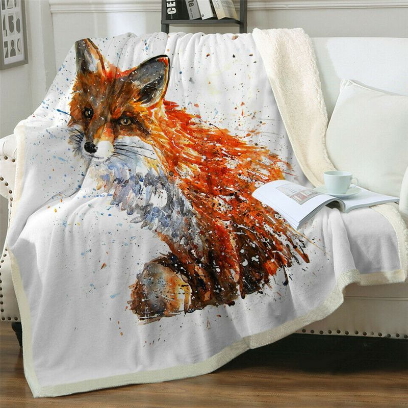 Soft and Comfy Fox Animal Watercolour Painting Sofa Throw Blanket with Beautiful Design