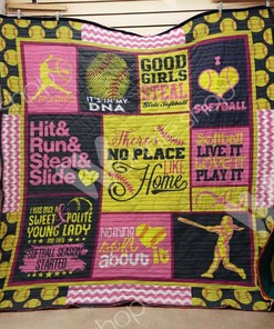 Softball Hit And Run And Steal And Smile Quilt Bedding Set