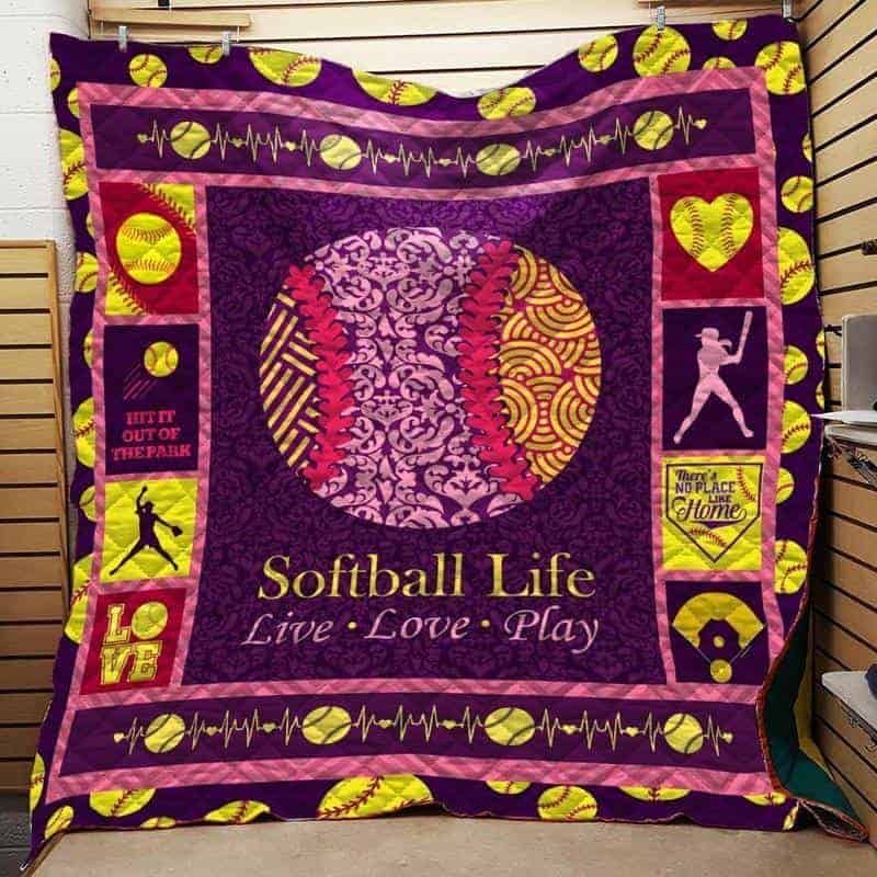 Softball Life Live Love Play Quilt Bedding Set