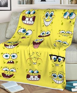 Spongebob Squarepants, Funny Spongebob Gift For Fan Comfy Sofa Throw Blanket Gift with Cute Bed Set