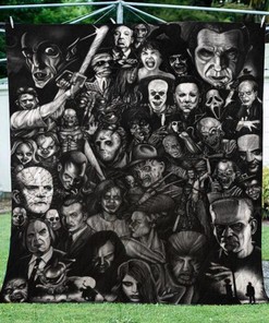 Spooky Quilt Blanket showcasing Horror Halloween Characters in 3D Fabric