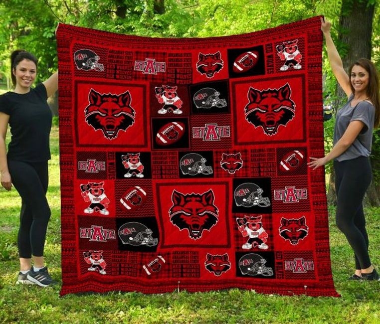 Sport Ncaa Arkansas State Red Wolves Quilt Bedding Set with Combined Quilt Blanket