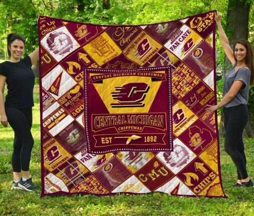 Sports Team Central Michigan Chippewas Quilt Blanket for College Sports Lovers