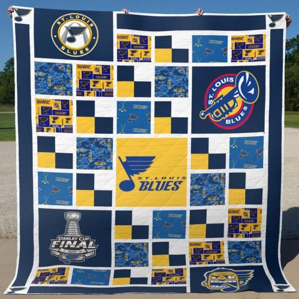 St. Louis Blues Quilt Blanket with Hockey Team Logo and Colors