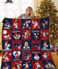 St. Louis Cardinals Mickey Dn Quilt Blanket - MLB St. Louis Cardinals Mickey Mouse Quilt Bedding Set