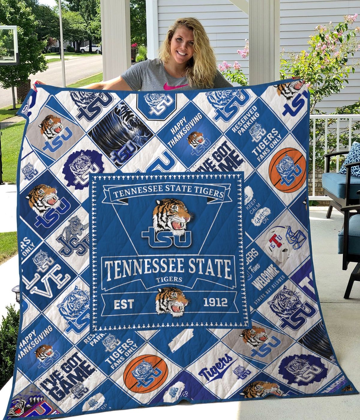 State Tigers NCAA Tennessee Bed Set Queen with Quilt Blanket