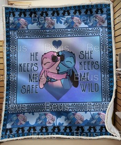 Stitch and Angel Gift for Lovers - Cute Fleece Quilt Blanket