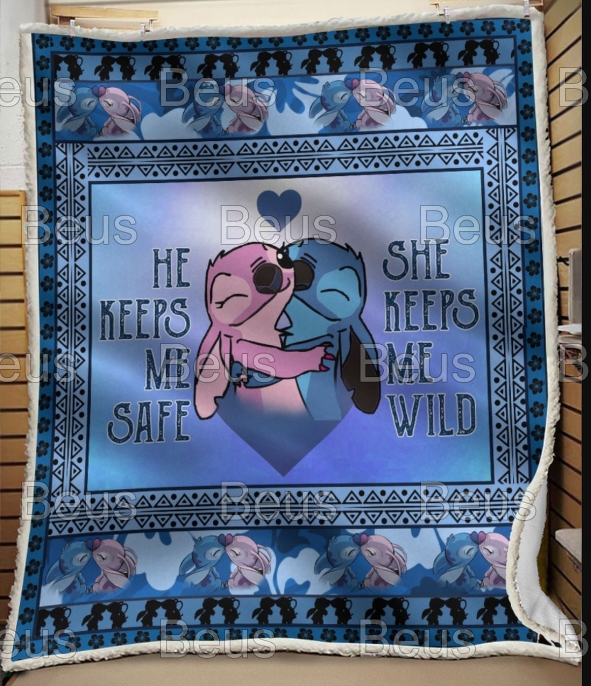 Stitch and Angel Gift for Lovers - Cute Fleece Quilt Blanket