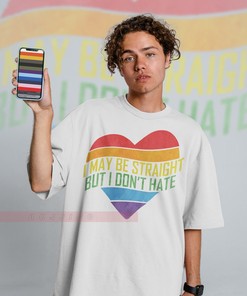 Straight But No Hate Unisex Shirts, LGBT T-Shirt with Love Symbol Print, PRIDE Months Shirts
