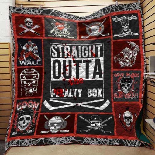 Straight Outta The Penalty Box Hockey Quilt Blanket - Hockey Fans Will Love this Quilt Bedding Set