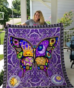 Sun And Moon Hippie Quilt Blanket With Butterfly Design