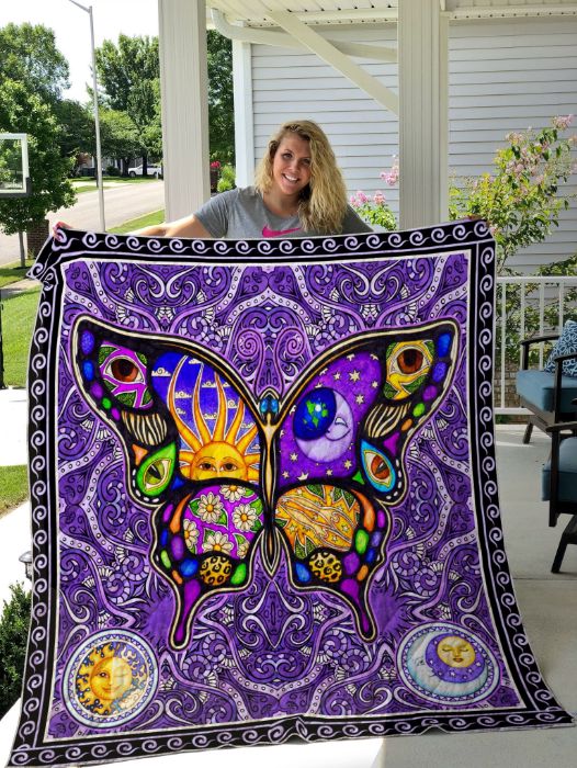 Sun And Moon Hippie Quilt Blanket With Butterfly Design