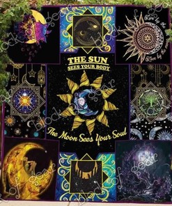 Sun, Moon and Stars Themed Quilt Blanket with Keywords