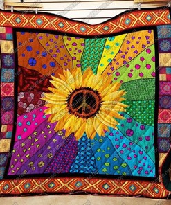 Sunflower Hippie Colorful Quilt Blanket, Perfect Gift For Sunflower Lover