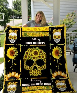 Sunflower Skull Quilt Blanket - Boho Style for Your Bed