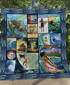 Surfing Girl Art Quilt Blanket Great Customized Quilt Gifts For Birthday Christmas Thanksgiving Quilt Bedding Set