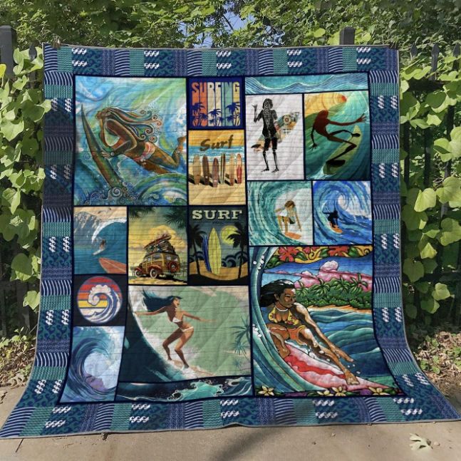 Surfing Girl Art Quilt Blanket Great Customized Quilt Gifts For Birthday Christmas Thanksgiving Quilt Bedding Set