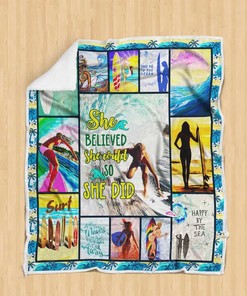 Surfing Girl Happy By The Sea Quilt Blanket - Perfect for Beach Lovers