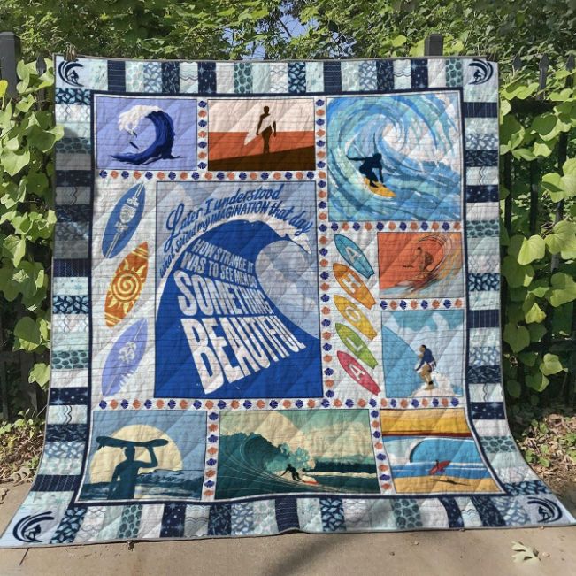 Surfing Quote Personalized Quilt Bedding Set Great for Gift Giving