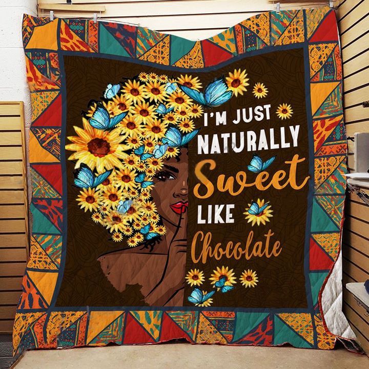 Sweet Black Woman with Sunflower Quilt Blanket - Empowering Gift for Women of Color