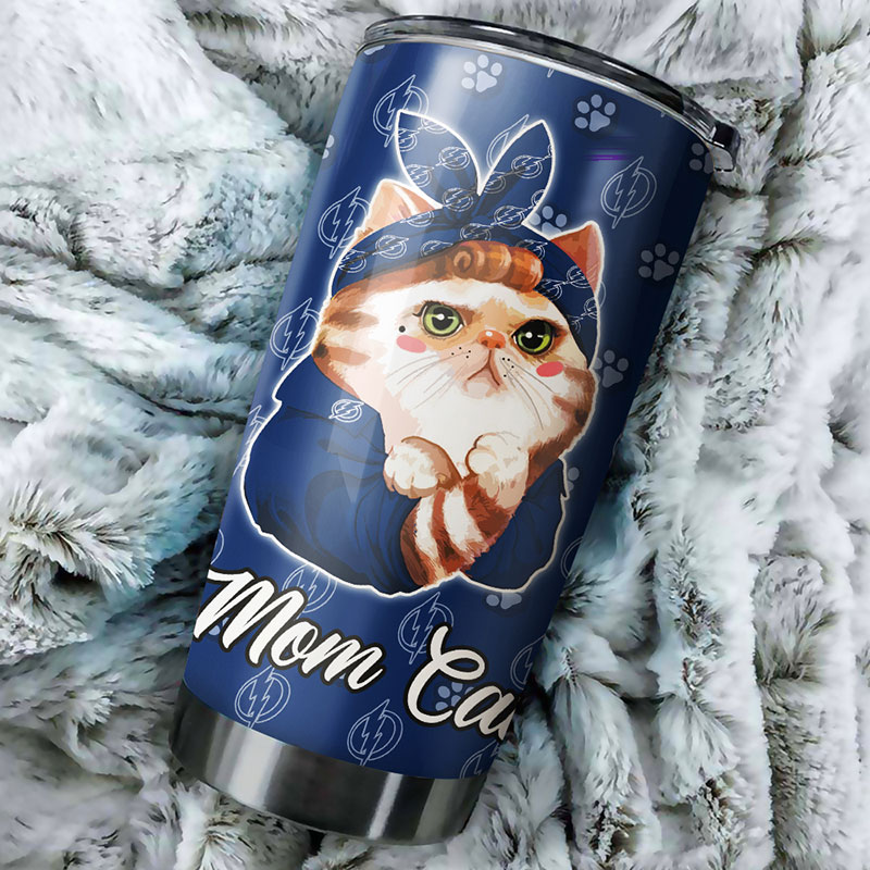 Tampa Bay Lightning NHL Tumbler: Cat Mom Tumbler with NHL Logo, Perfect for Dedicated Fans