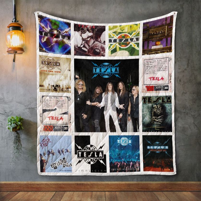 Tesla Album Covers Themed Quilt Blanket with Keywords