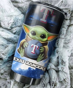 Texas Rangers MLB Tumbler featuring Baby Yoda and personalized design