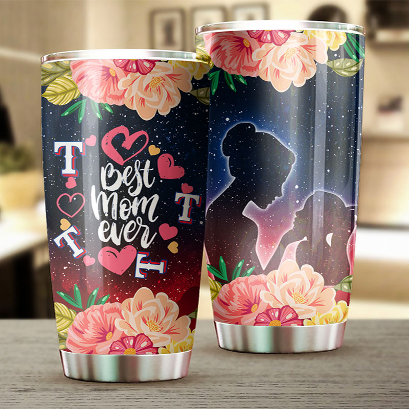 Texas Rangers MLB Tumbler for Cool Flower Best Moms Ever with personalization and MLB logo - Image 2