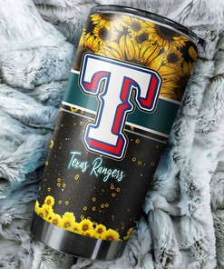 Texas Rangers MLB Tumbler with beautiful sunflower and custom MLB logo
