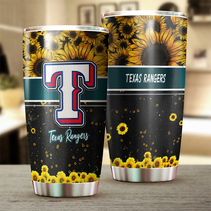 Texas Rangers MLB Tumbler with beautiful sunflower and custom MLB logo - Image 2